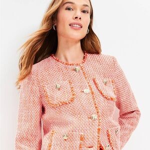 LOFT Fringe Orange, Pink, and White Tweed Blazer. Preppy. Old Money.